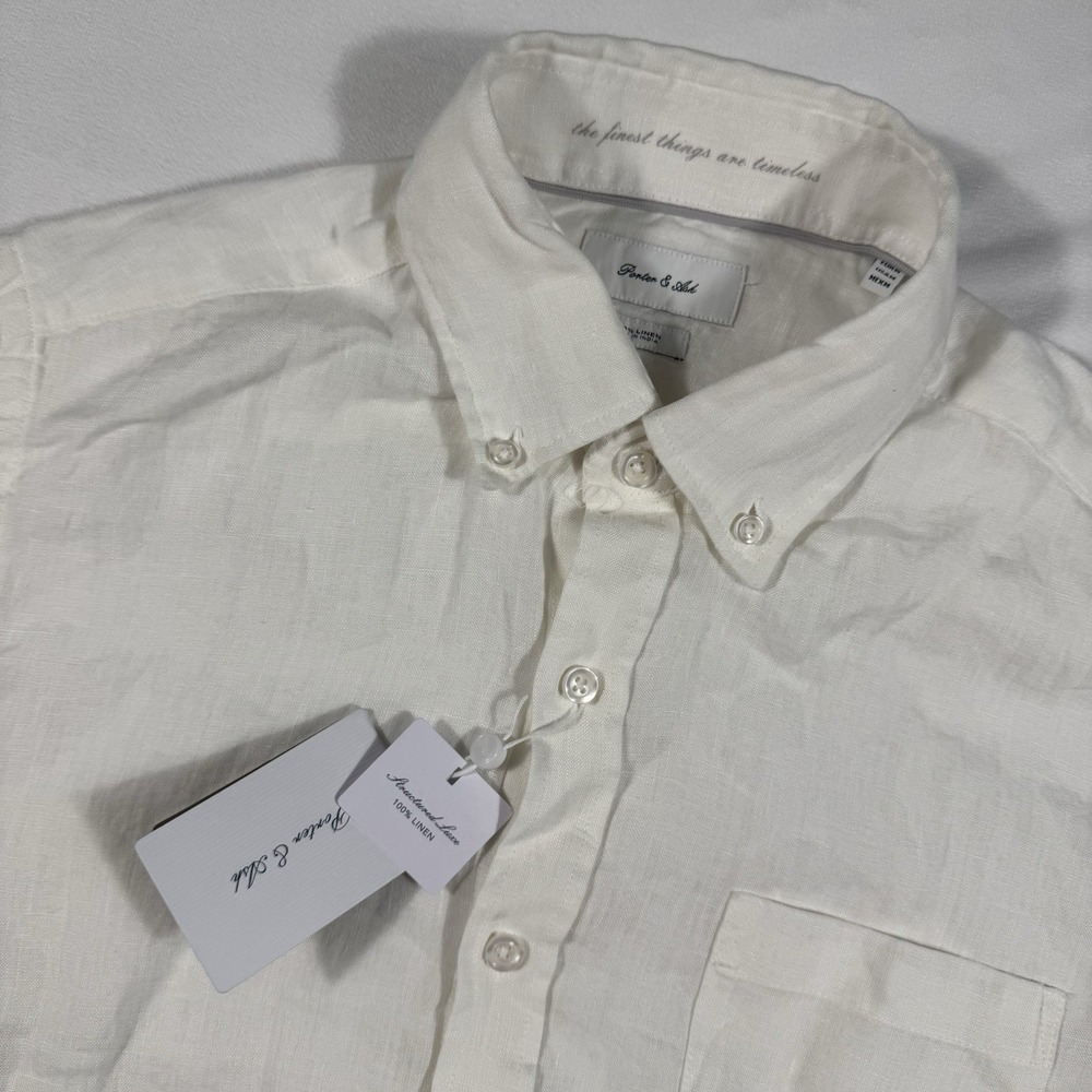 Porter & Ash Luxury Essentials Men M Textured Linen‎ Blend Button Up Coastal NWT